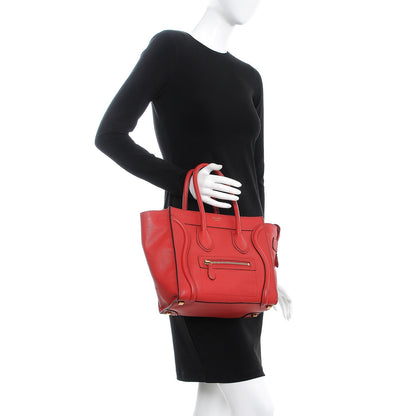 Celine Drummed Calfskin Micro Luggage Coquelicot 2 of 8