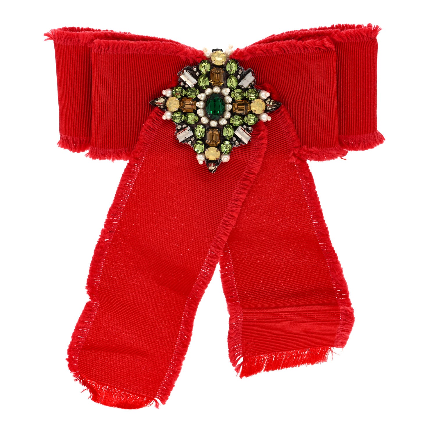 Gucci Grosgrain Crystal Bow Brooch Red 1 of 3