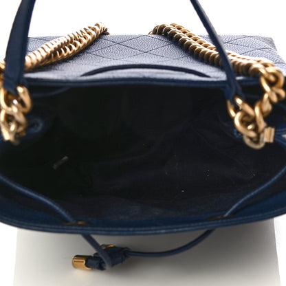 Chanel Grained Calfskin Stitched Small Drawstring Bag Navy 5 of 11