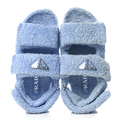 Prada Terry Cloth Metal Triangle Logo Double Strap Slingback Lug Sole 20mm Sandals 36 Celeste 2 of 9