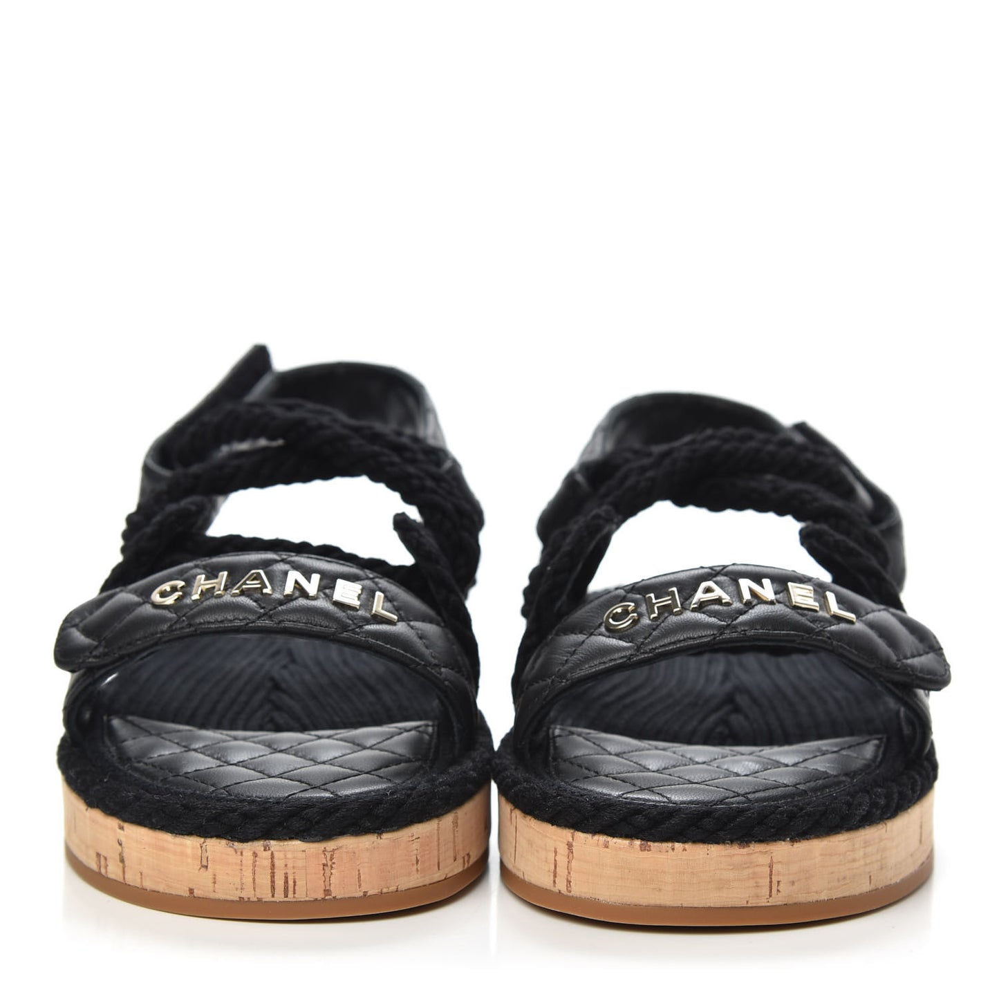 Cord Lambskin Quilted Logo Sandals 40 Black