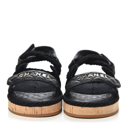 Chanel Cord Lambskin Quilted Logo Sandals 40 Black 2 of 9