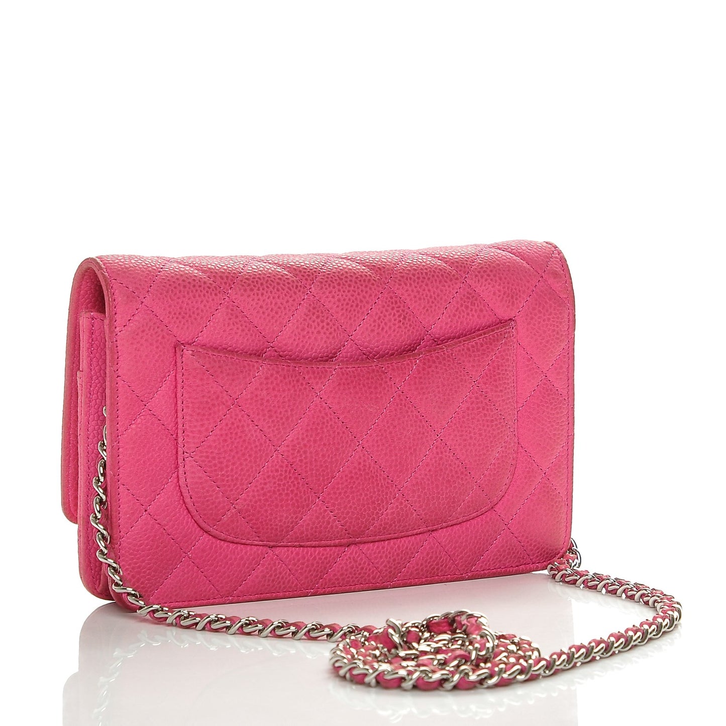 Iridescent Caviar Quilted Wallet on Chain WOC Pink