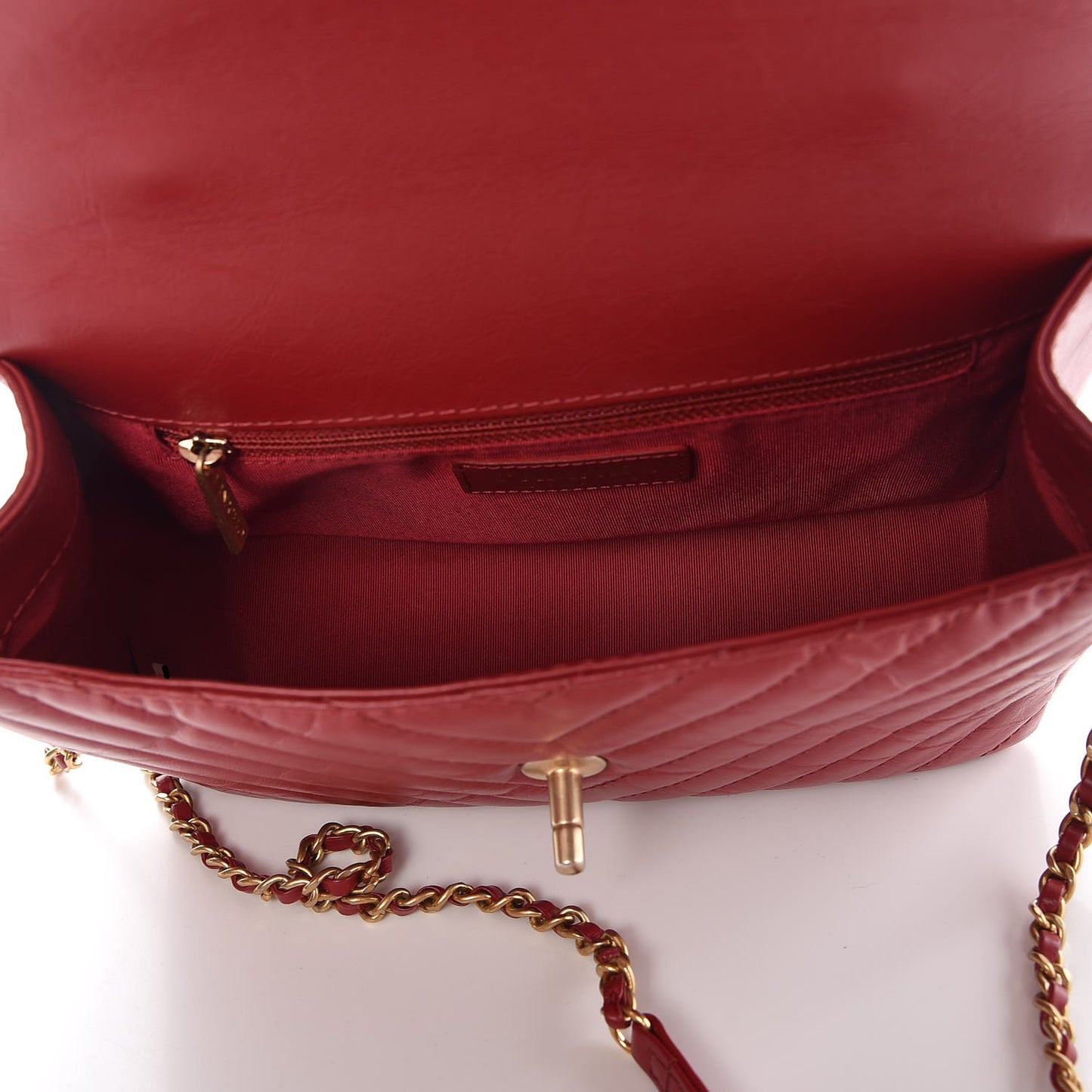 Calfskin Chevron Quilted Top Handle Flap Red