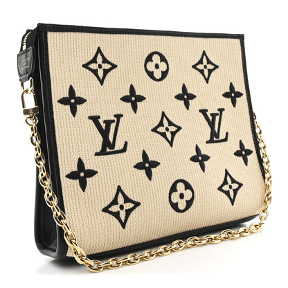 Louis Vuitton Raffia Calfskin Monogram Toiletry Pouch 26 On Chain Beige Black 3 of 9