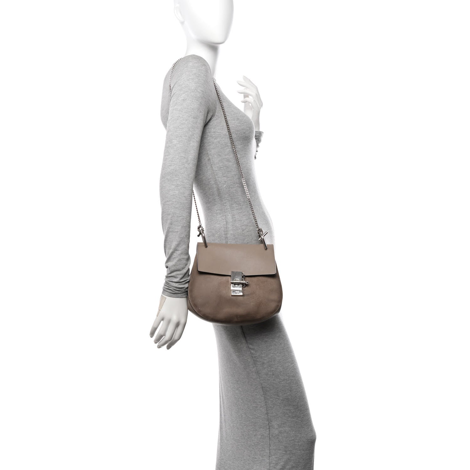 Chloe Suede Smooth Calfskin Drew Shoulder Bag Motty Grey 2 of 15