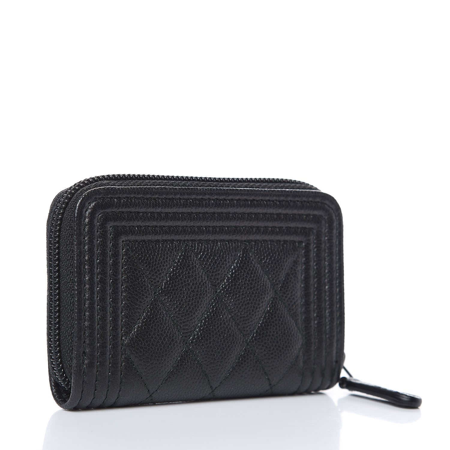 Chanel Caviar Quilted Boy Zip Around Coin Purse Wallet So Black 3 of 8