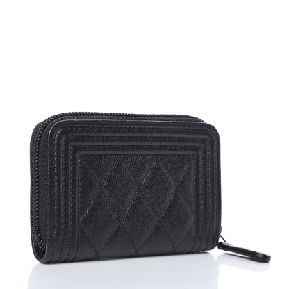Chanel Caviar Quilted Boy Zip Around Coin Purse Wallet So Black 3 of 8
