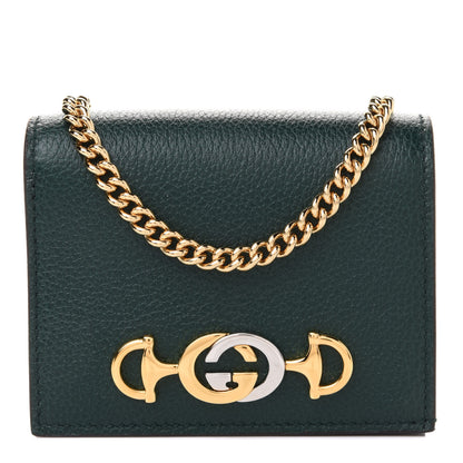 Gucci Grainy Calfskin Zumi Chain Card Case Wallet Vintage Green 1 of 8