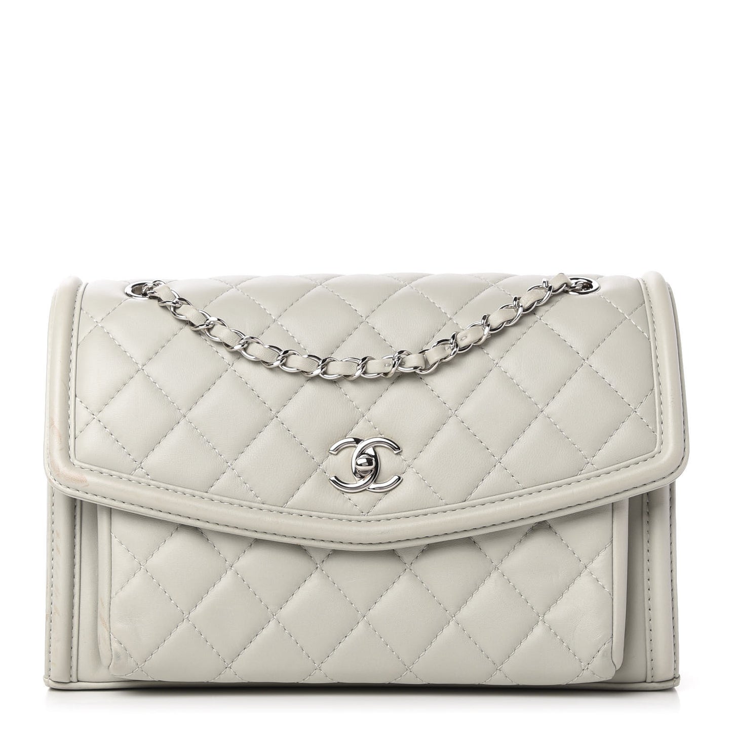 Lambskin Quilted Large Geometric Flap Grey