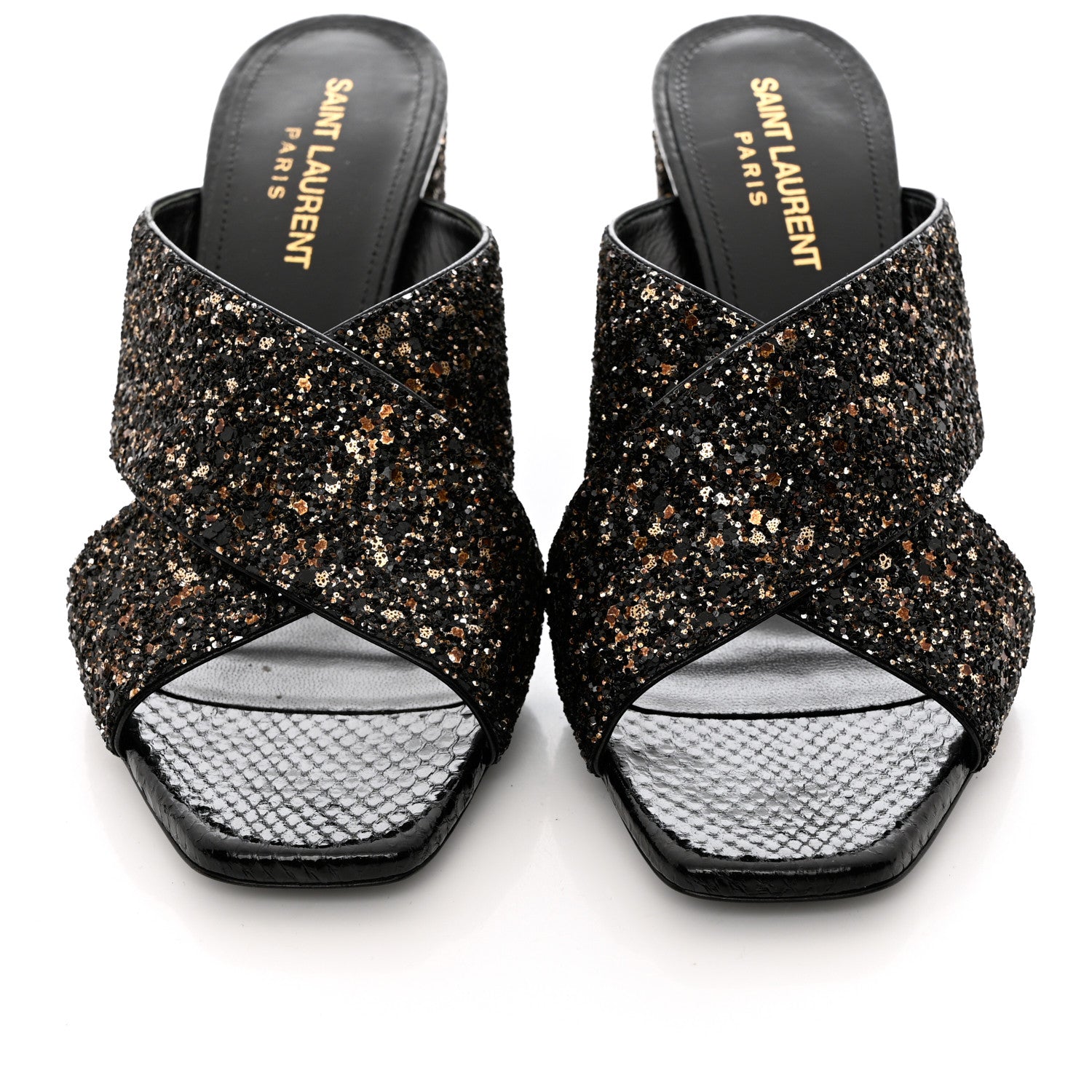 Saint Laurent Glitter LouLou 70 Mule Sandals 36 Black Gold 5 of 10