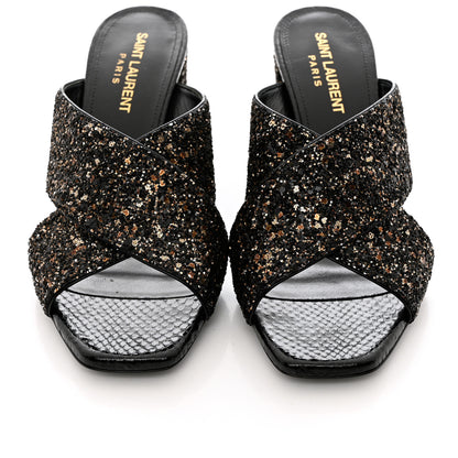 Saint Laurent Glitter LouLou 70 Mule Sandals 36 Black Gold 5 of 10