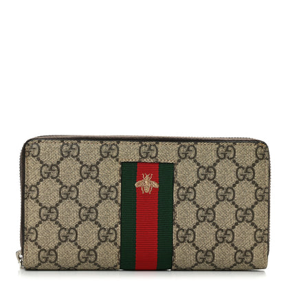 Gucci GG Supreme Monogram Web Bee Zip Around Wallet Beige Cocoa 1 of 9
