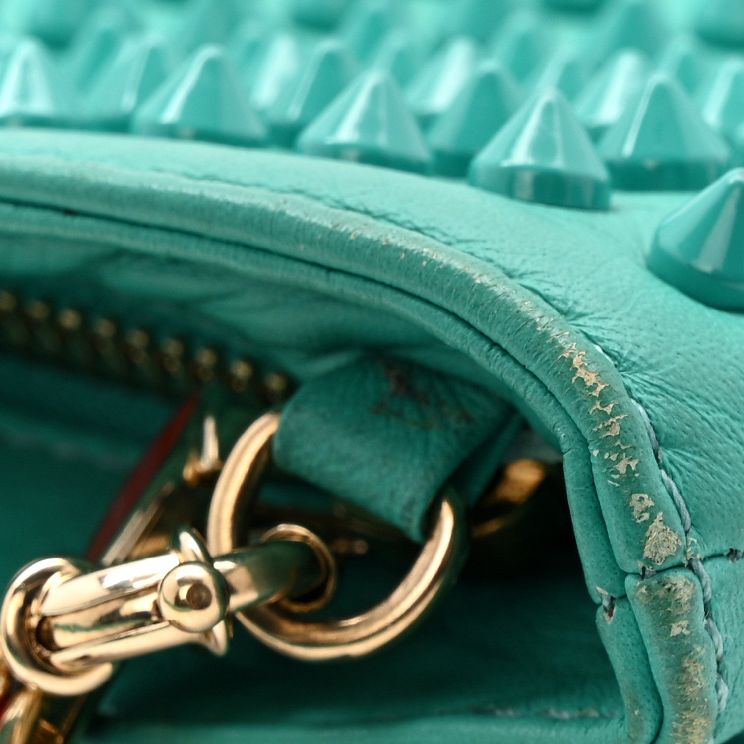 Christian Louboutin Calfskin Spikes Loubiposh Chain Clutch Turquoise 12 of 14