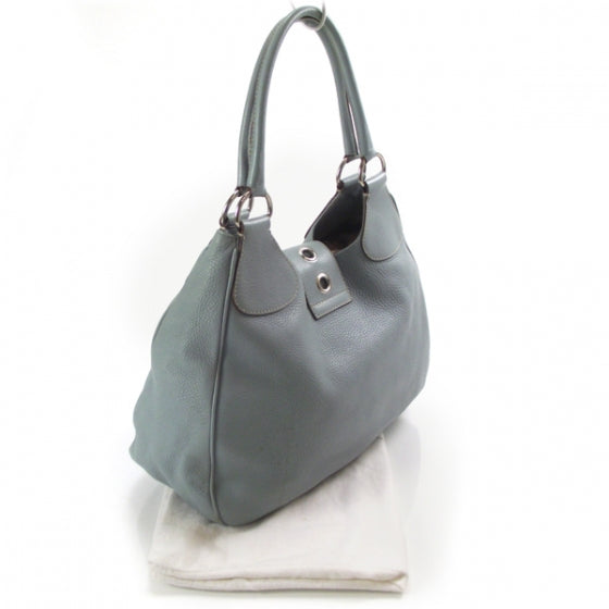 Vitello Daino Large Shoulder Bag Blue