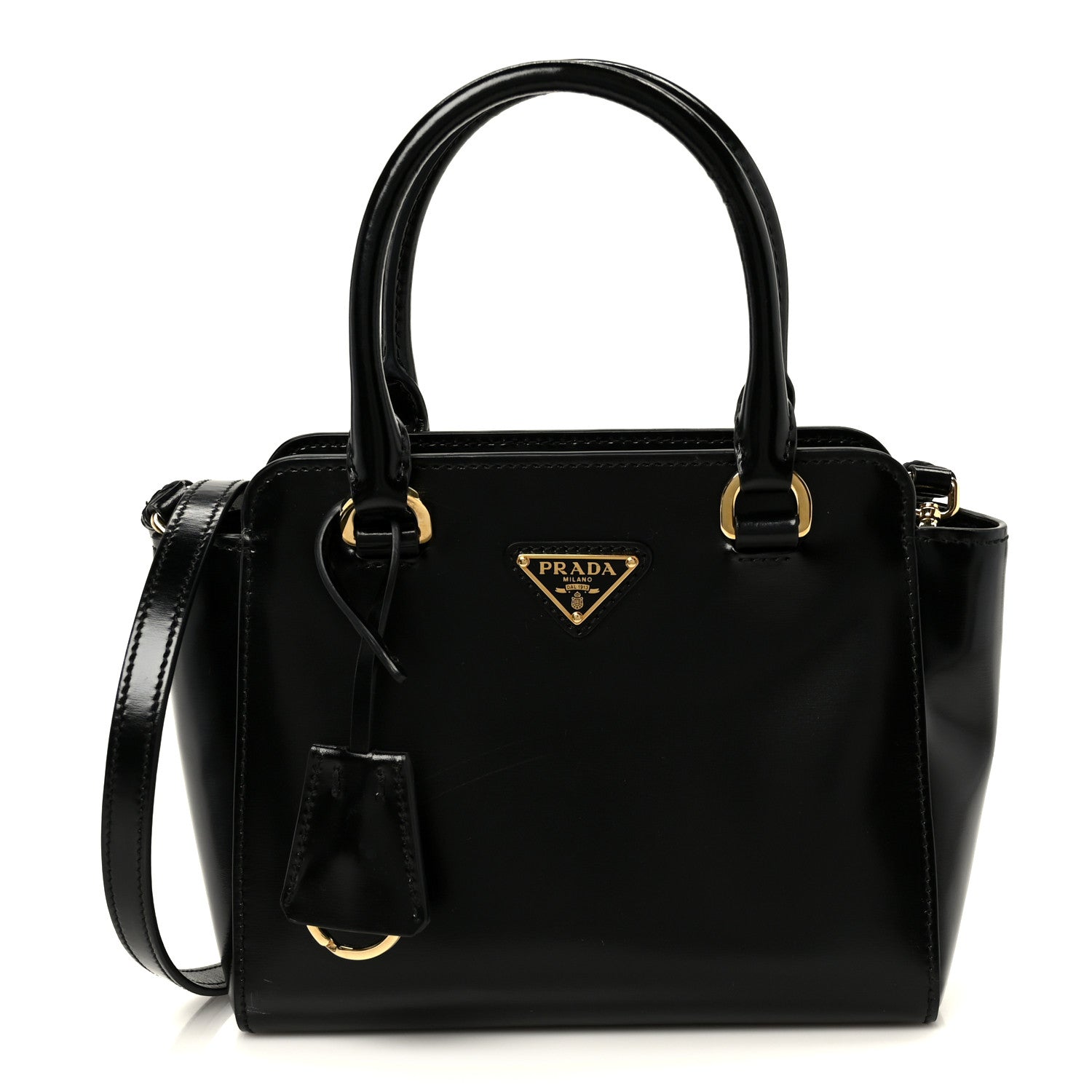 Prada Brushed Calfskin Mini Zippered Crossbody Tote Black 1 of 10