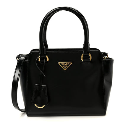 Prada Brushed Calfskin Mini Zippered Crossbody Tote Black 1 of 10