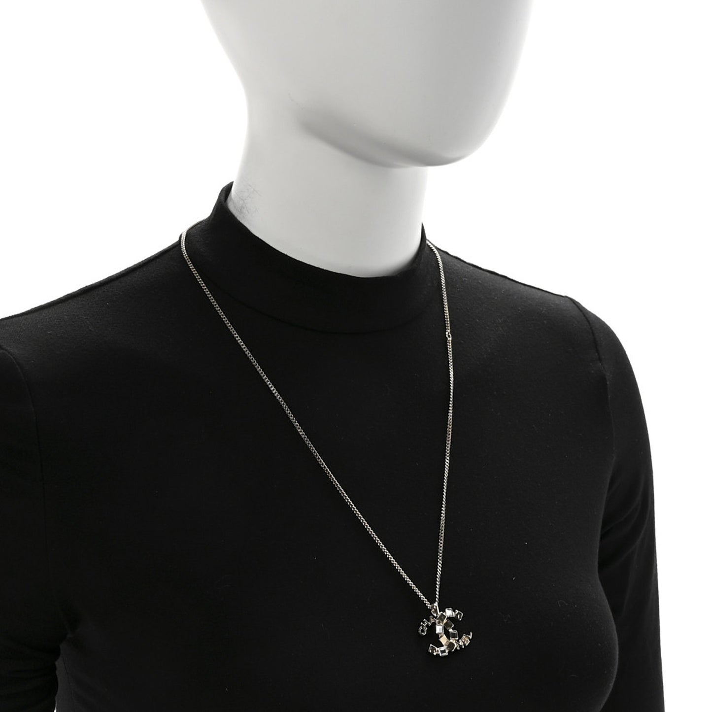 Baguette Crystal Logo CC Necklace Grey Gold