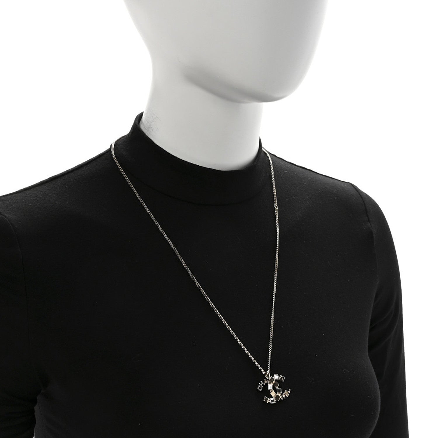 Chanel Baguette Crystal Logo CC Necklace Grey Gold 2 of 6