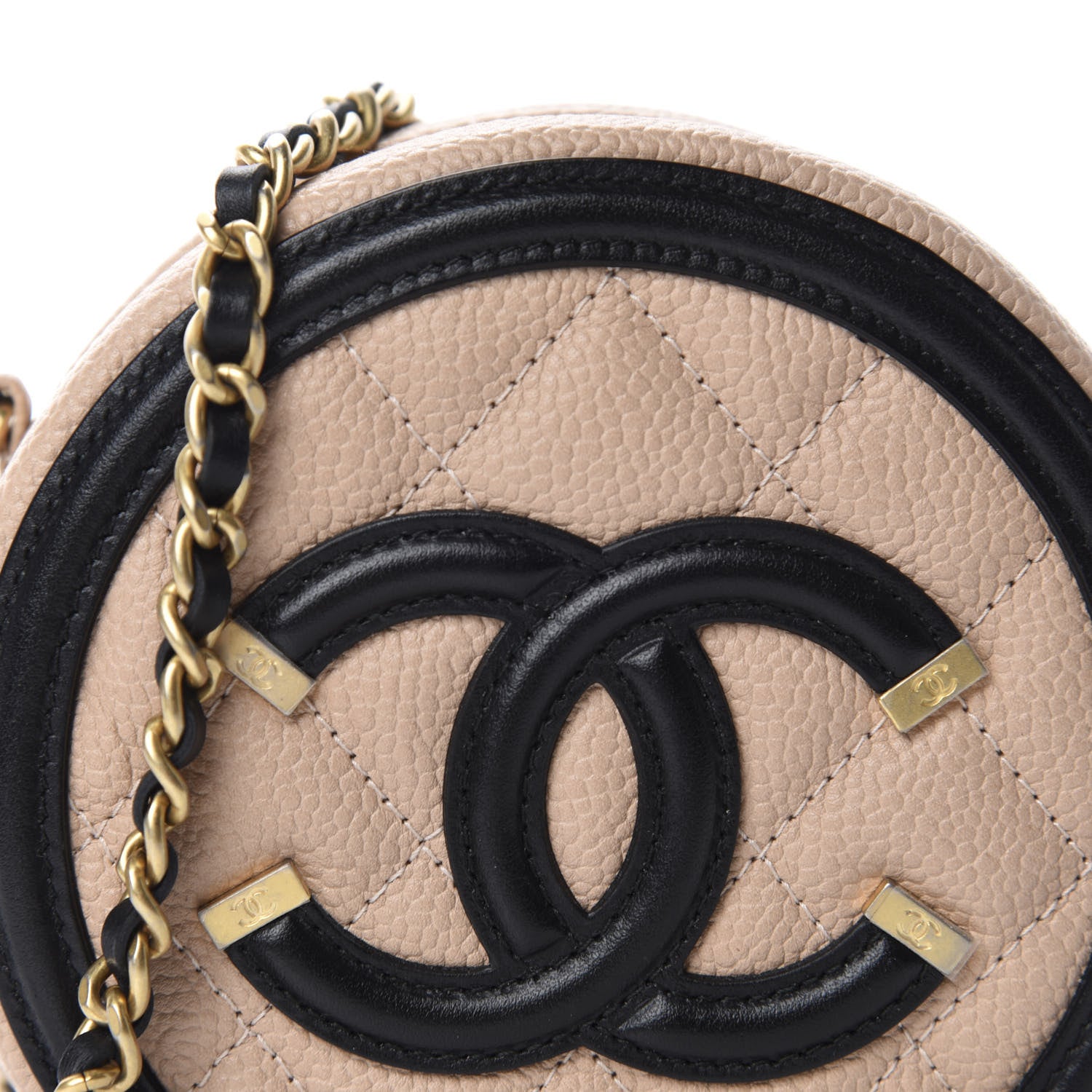 Chanel Caviar Quilted Round Filigree Crossbody Beige Black 10 of 11