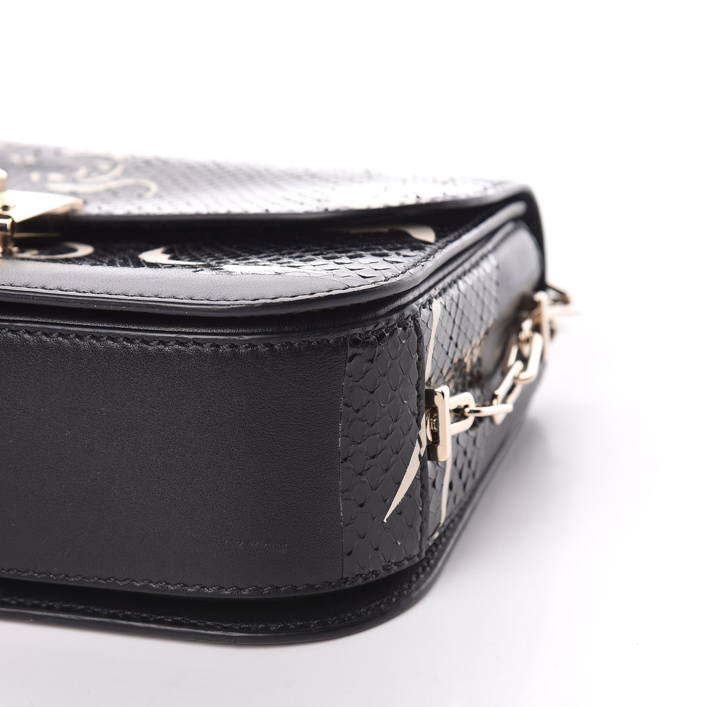 Calfskin Snakeskin Panther Chain Flap Bag Black