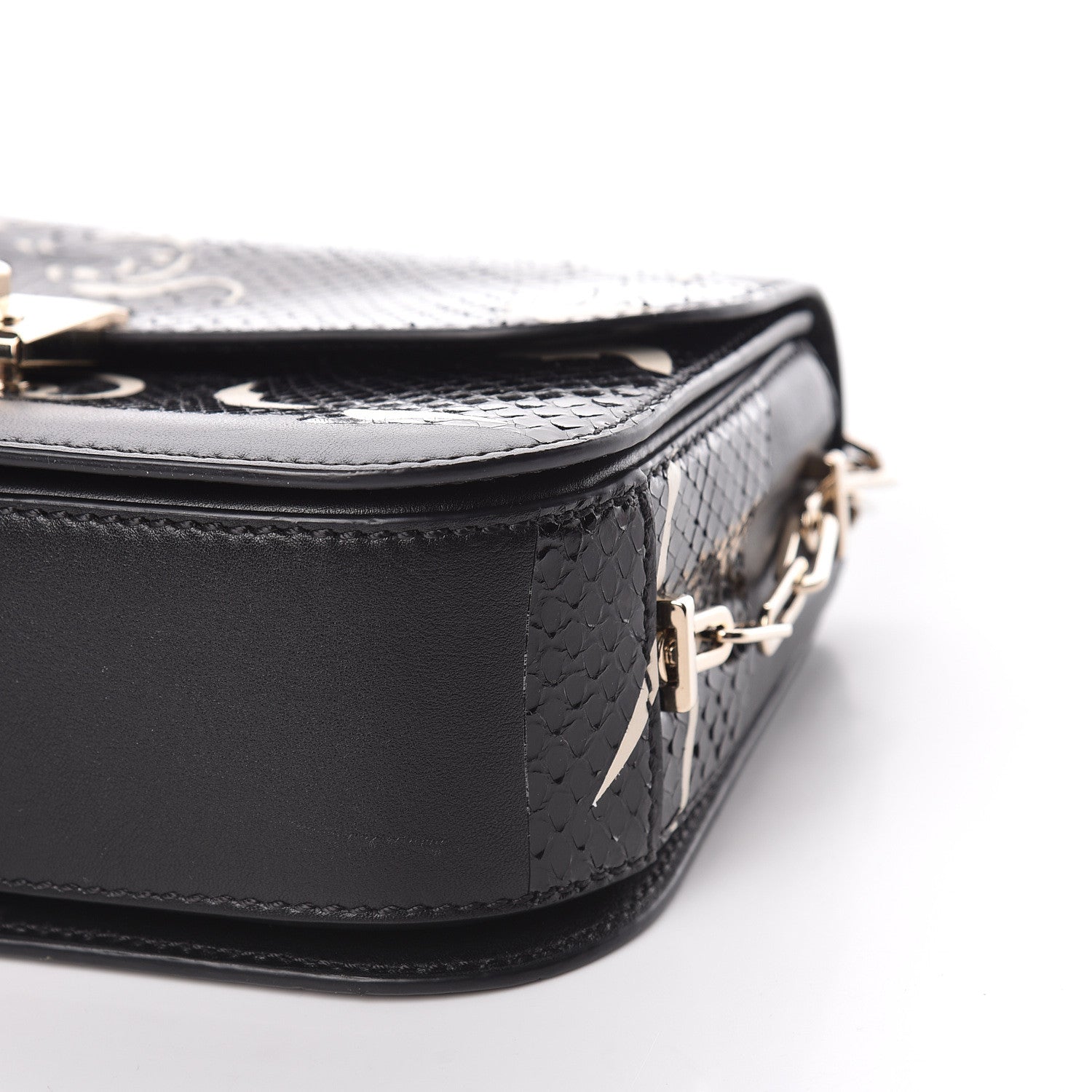 Valentino Garavani Calfskin Snakeskin Panther Chain Flap Bag Black 8 of 9
