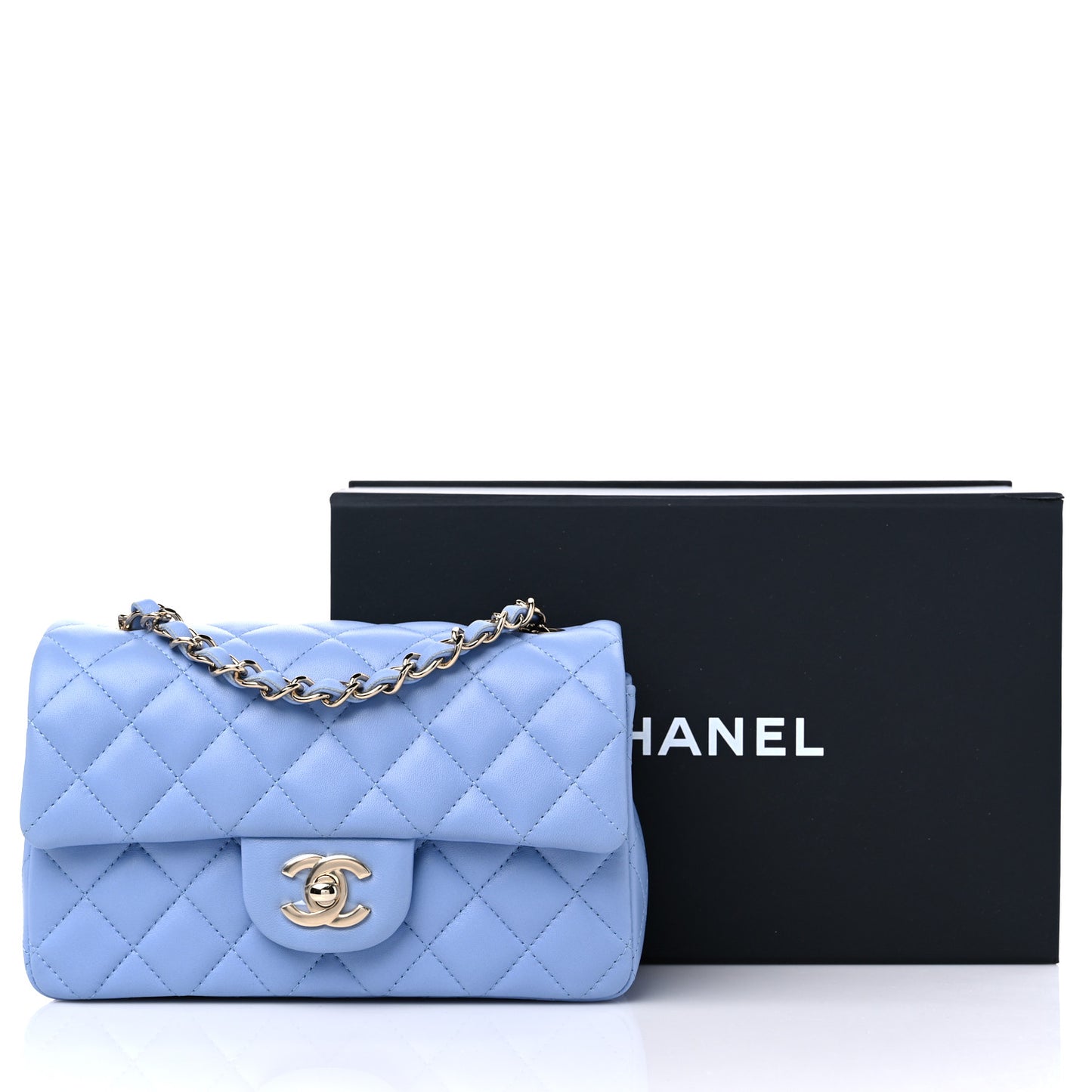 Lambskin Quilted Mini Rectangular Flap Light Blue