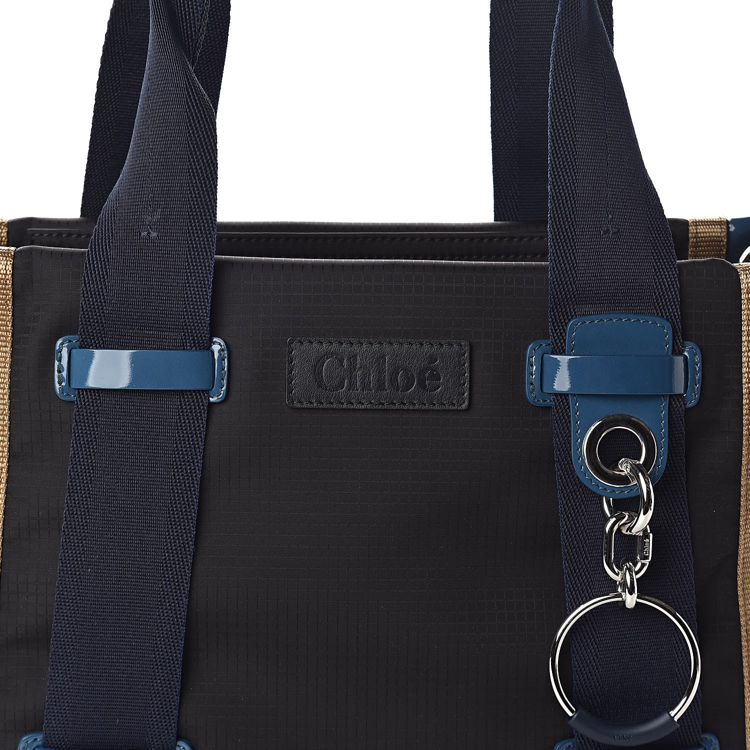 Chloe Nylon Canvas Glossy Lambskin Medium Tao Zipped Tote Blue Green 7 of 9