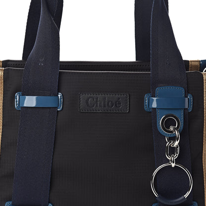 Chloe Nylon Canvas Glossy Lambskin Medium Tao Zipped Tote Blue Green 7 of 9