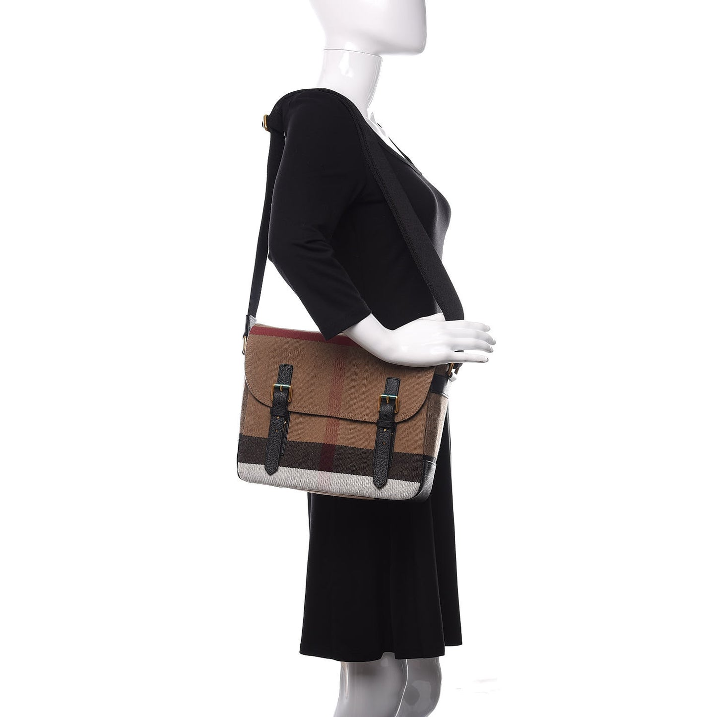 Canvas Mega Check Large Baildon Messenger Bag Black