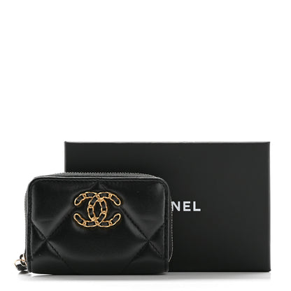 Chanel Lambskin Quilted Chanel 19 Zip Around Coin Purse Wallet Black 9 of 9
