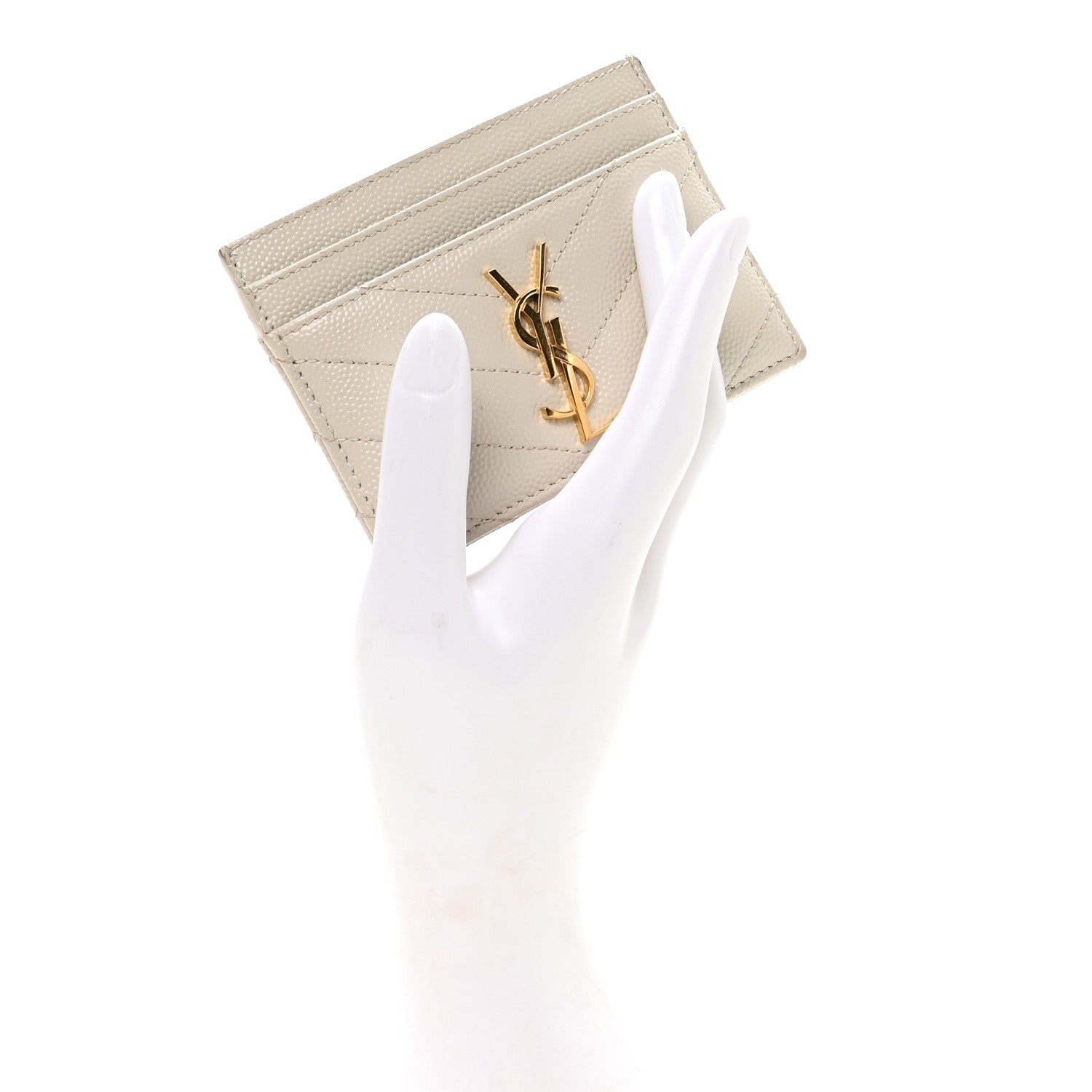 Saint Laurent Grain De Poudre Matelasse Chevron Monogram Credit Card Case Crema Soft 2 of 8