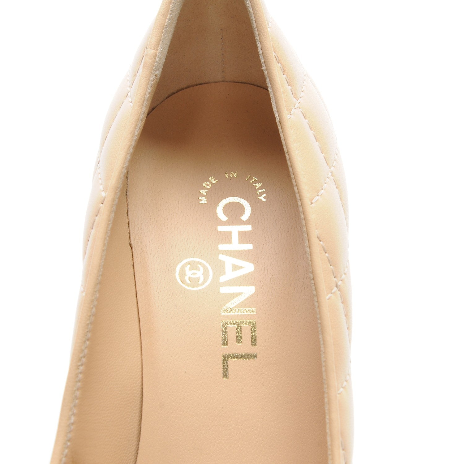 Chanel Lambskin Quilted Cap Toe Pumps 38.5 Beige Black 7 of 8
