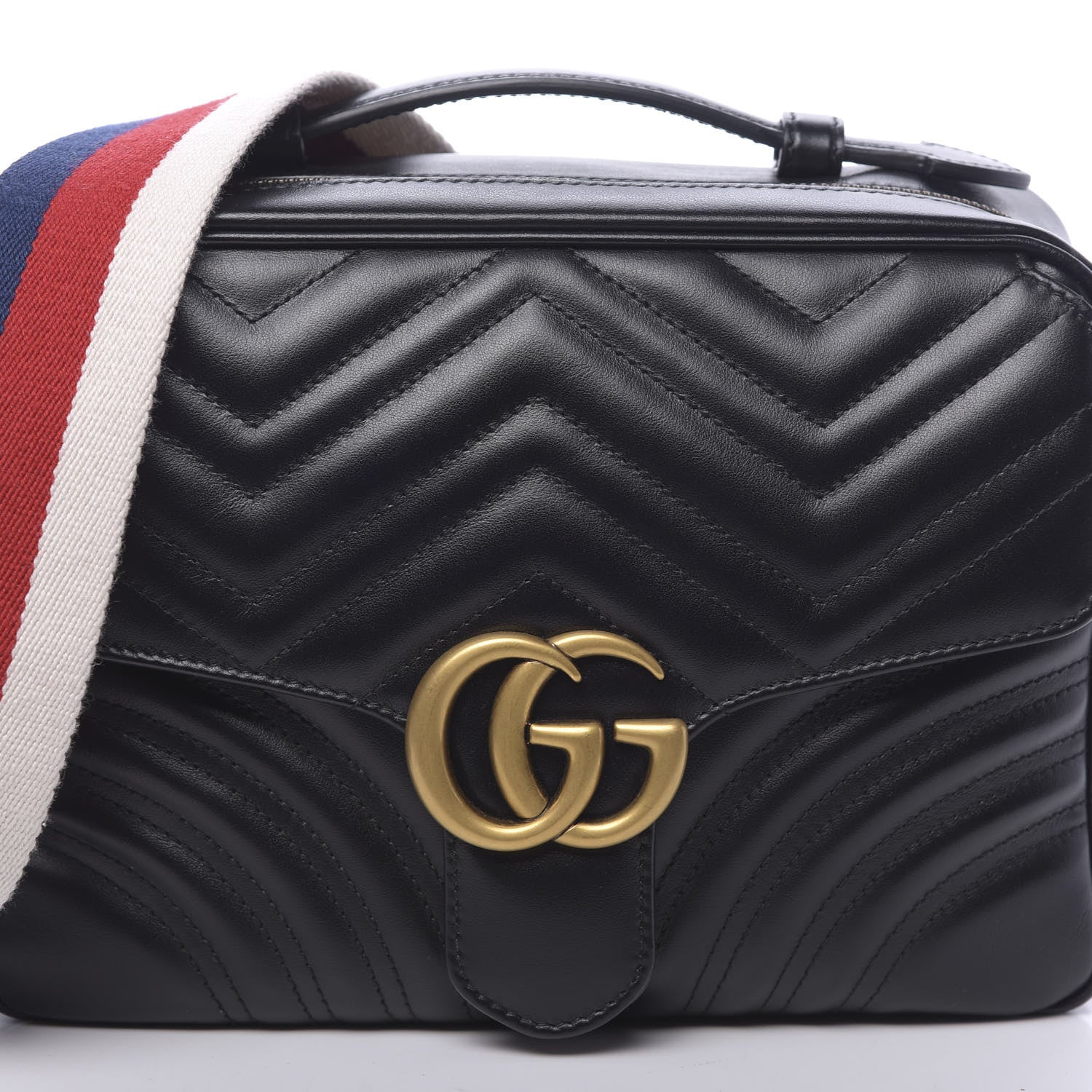 Gucci Calfskin Matelasse Sylvie Web Small GG Marmont Top Handle Shoulder Bag Black 8 of 11
