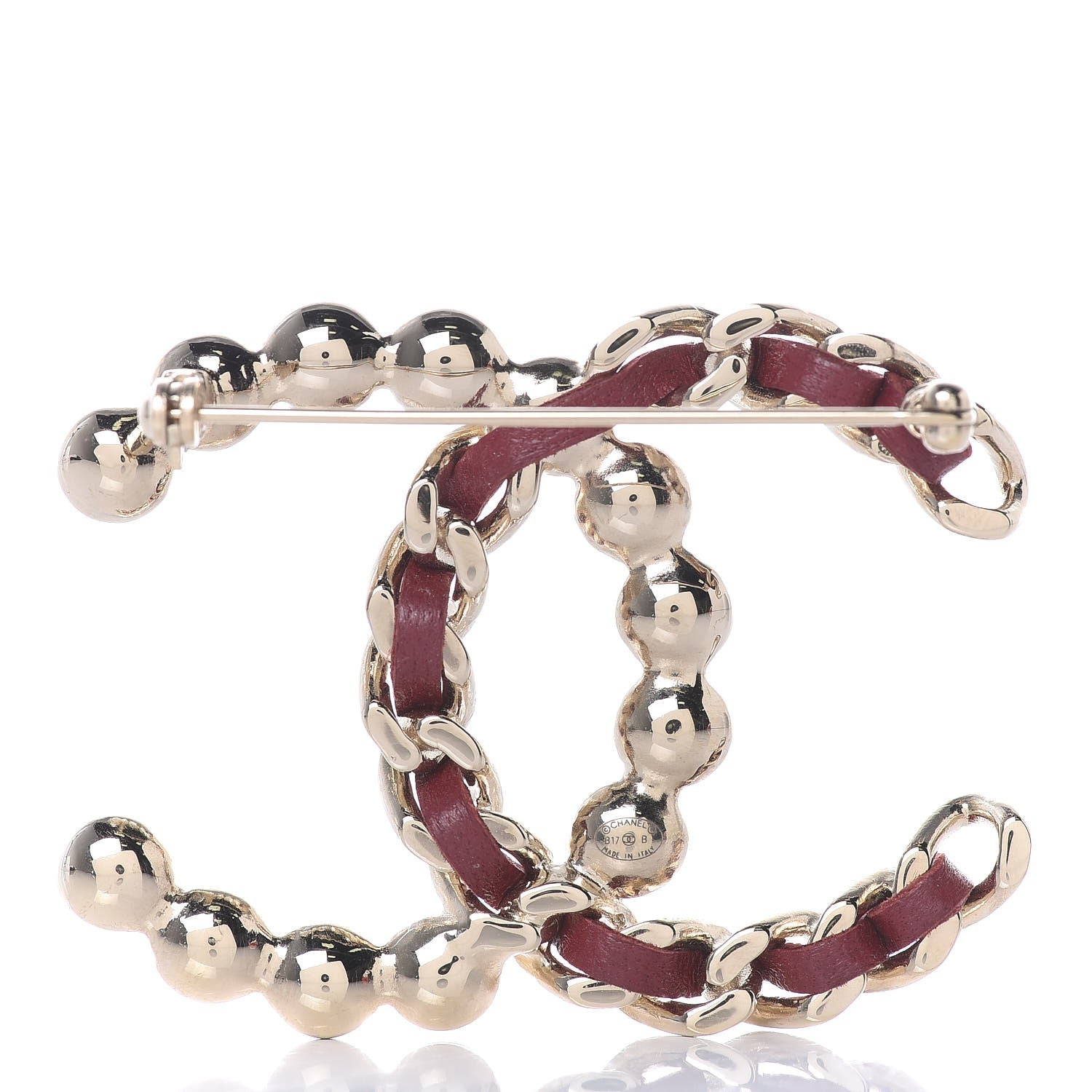 Chanel Calfskin Pearl CC Chain Brooch Burgundy Gold 3 of 5