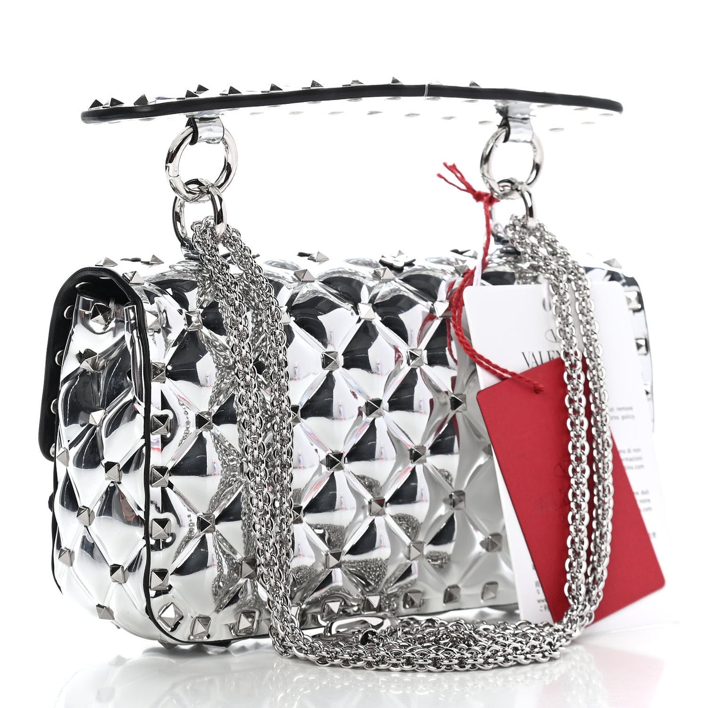 Metallic Polymer Small Rockstud Flower Spike It Shoulder Bag Silver