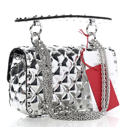 Valentino Garavani Metallic Polymer Small Rockstud Flower Spike It Shoulder Bag Silver 2 of 7