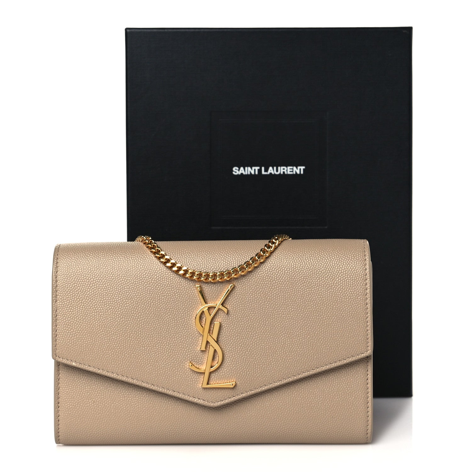 Saint Laurent Grain De Poudre Monogram Uptown Chain Wallet Dark Beige 13 of 13