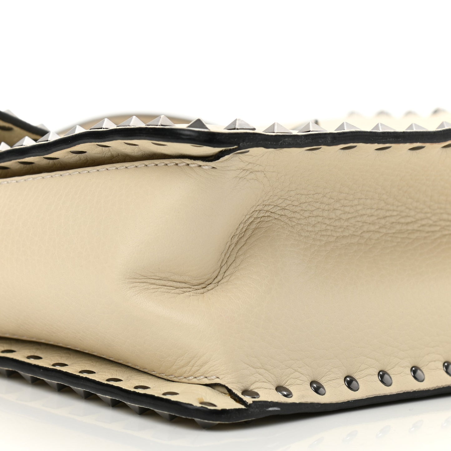 Grained Calfskin Rockstud Top Handle Flap Shoulder Bag Light Ivory