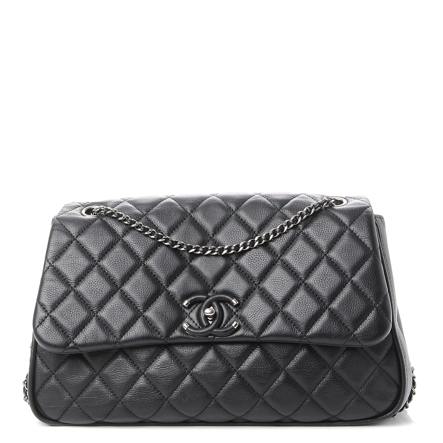 Calfskin Quilted Large Frame In Chain Flap Black