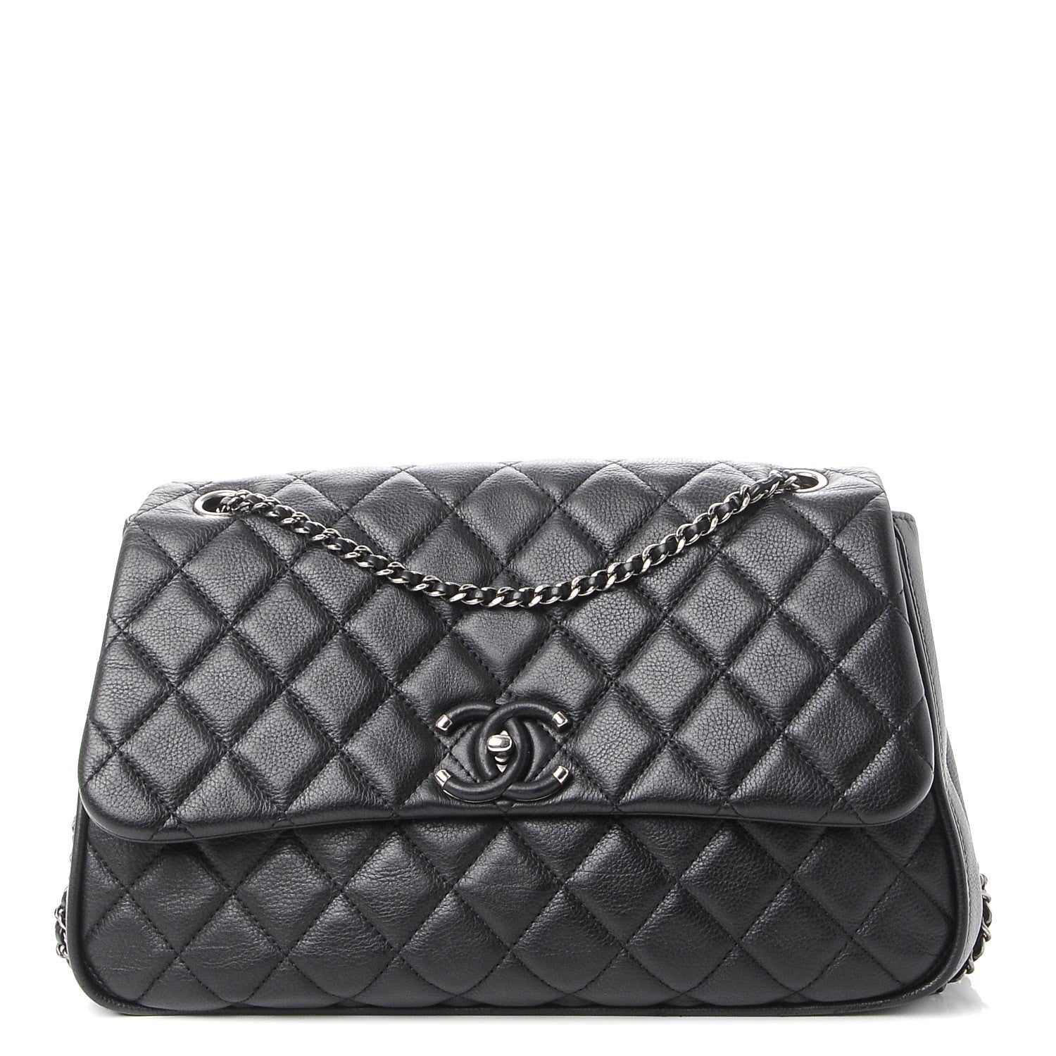 Chanel Calfskin Quilted Large Frame In Chain Flap Black 1 of 12