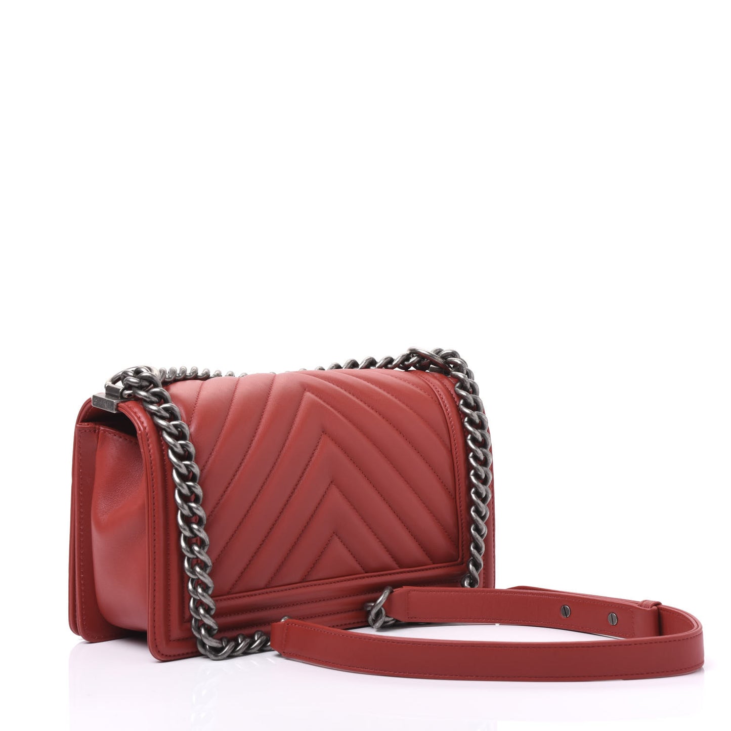 Calfskin Chevron Quilted Medium Boy Flap Dark Red