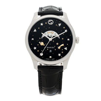 Gucci Stainless Steel Alligator 40mm G-Timeless Moonphase Star Planet Quartz Watch Black 1 of 5