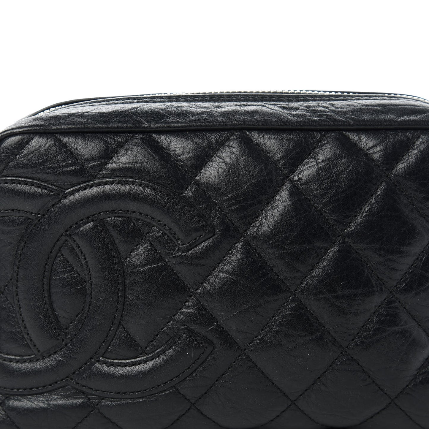 Aged Calfskin Quilted Cambon Cosmetic Case Black