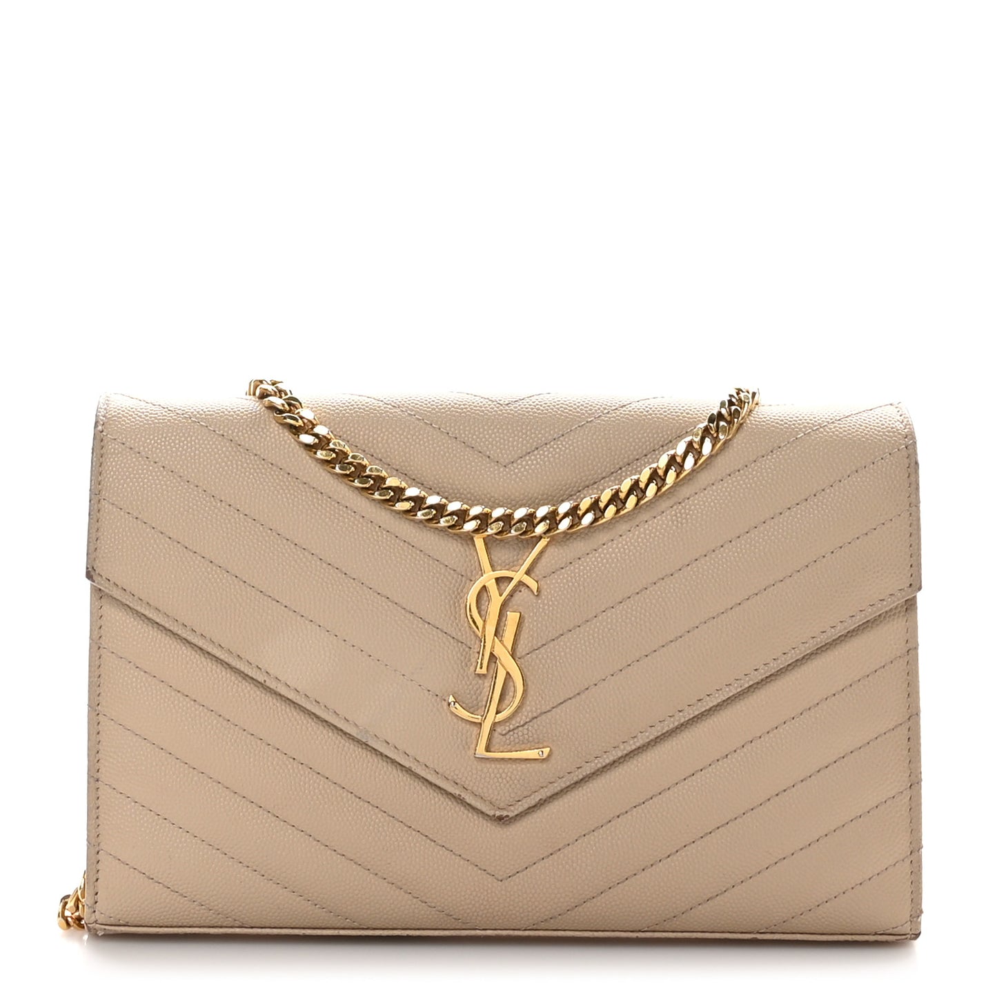 Grain De Poudre Matelasse Chevron Monogram Chain Wallet Dark Latte