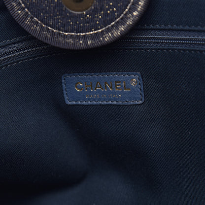 Chanel Lurex Canvas Medium Deauville Tote Navy Blue Gold 7 of 12