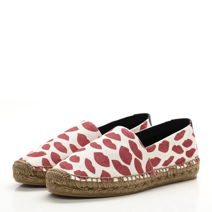 Saint Laurent Lip Print Canvas Espadrilles 36 Bianco Rosso Black 3 of 11