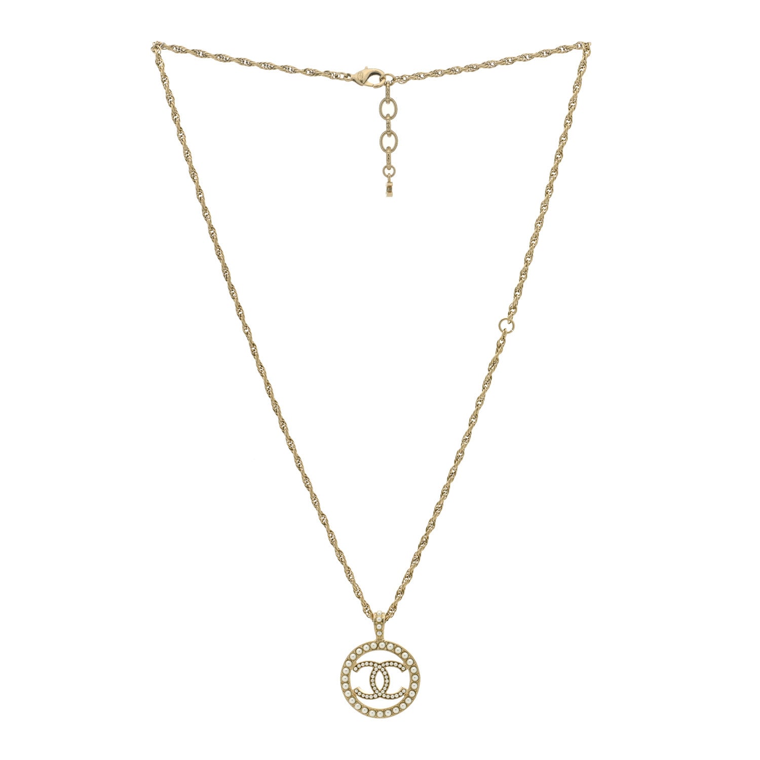 Chanel Pearl CC Round Pendant Necklace Gold 3 of 5