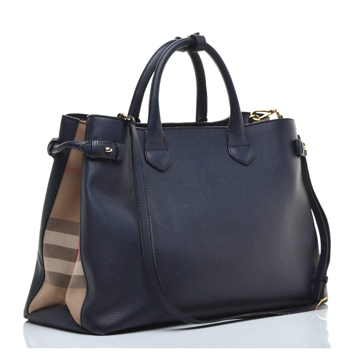 Grainy Calfskin House Check Large Banner Tote Ink Blue