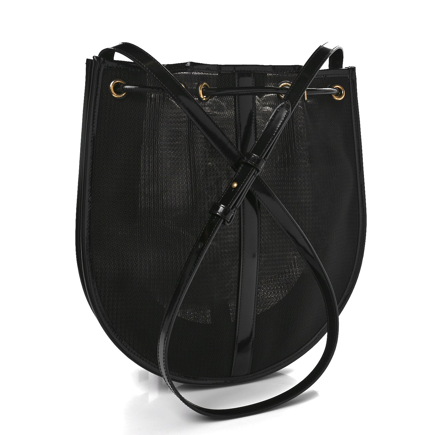 Mesh Patent Calfskin Daryl Shoulder Bag Black